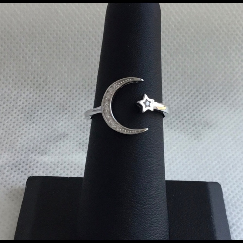 Sterling Silver CZ Ring - Moon and Star - Picture 7 of 14